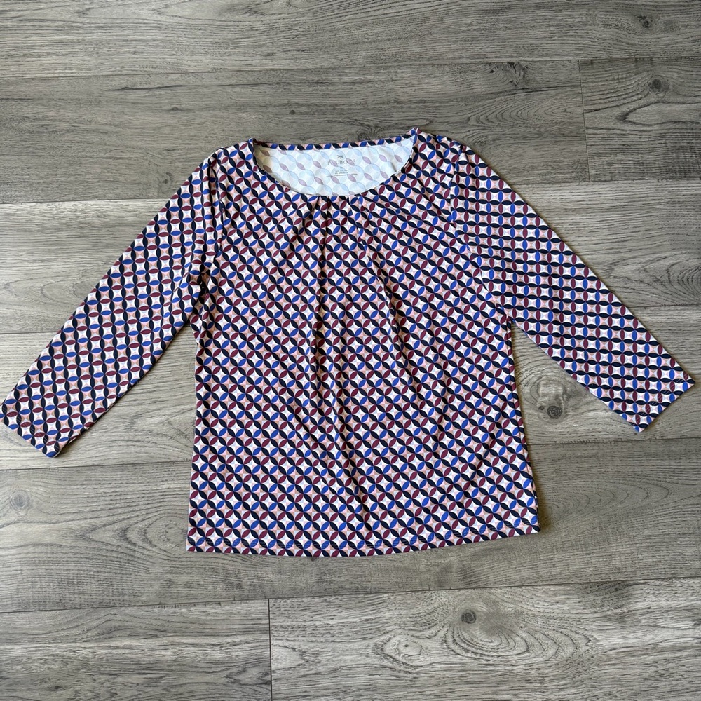 Talbots Geometric Circle Print 3/4 Sleeve Top - Size Medium